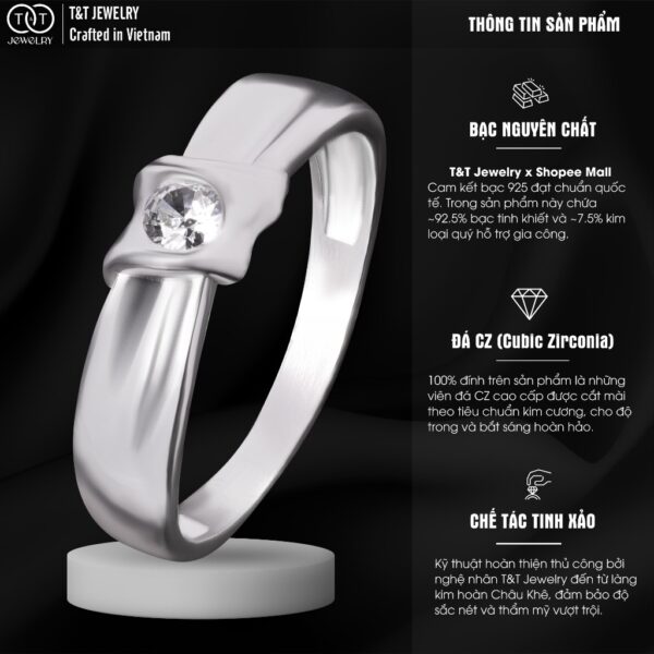 Nhẫn Bạc Nữ Cao Cấp Kiểu Dáng Dải Lụa Ôm Đá Sang Trọng, Tinh Xảo T&T Jewelry NT28251 - Ảnh 4