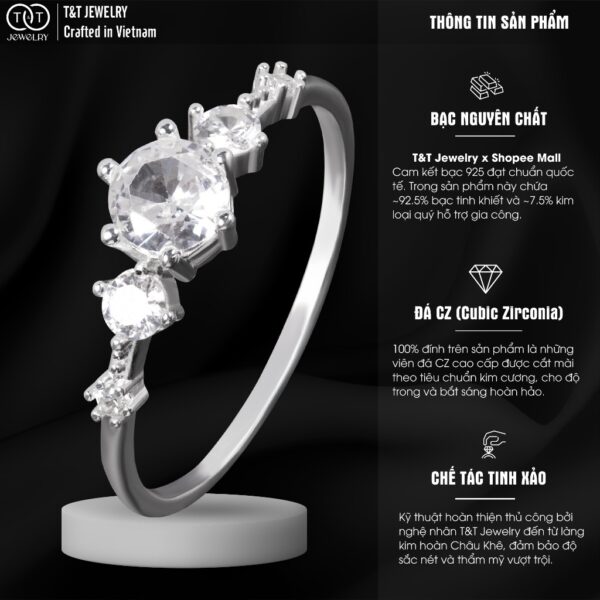 Nhẫn Bạc Nữ Dáng Vương Miện Đính Đá CZ Đẳng Cấp Tinh Xảo Lấp Lánh từ T&T Jewelry NT28252 - Ảnh 4