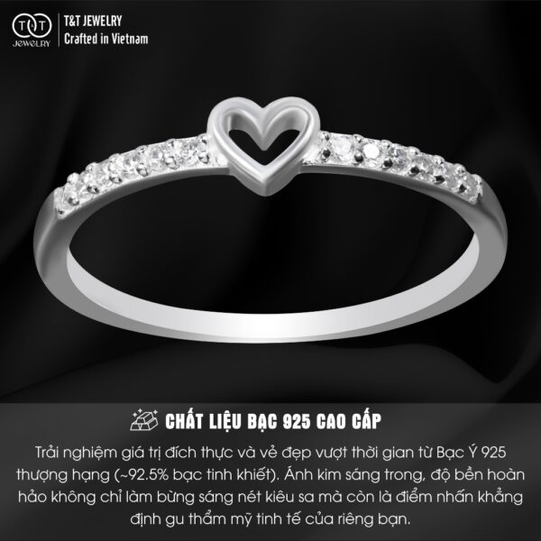 Nhẫn Bạc Nữ Trái Tim Tối Giản Đính Đá CZ Tinh Tế Viền Cong Mềm Mại T&T Jewelry NT28253 - Ảnh 3