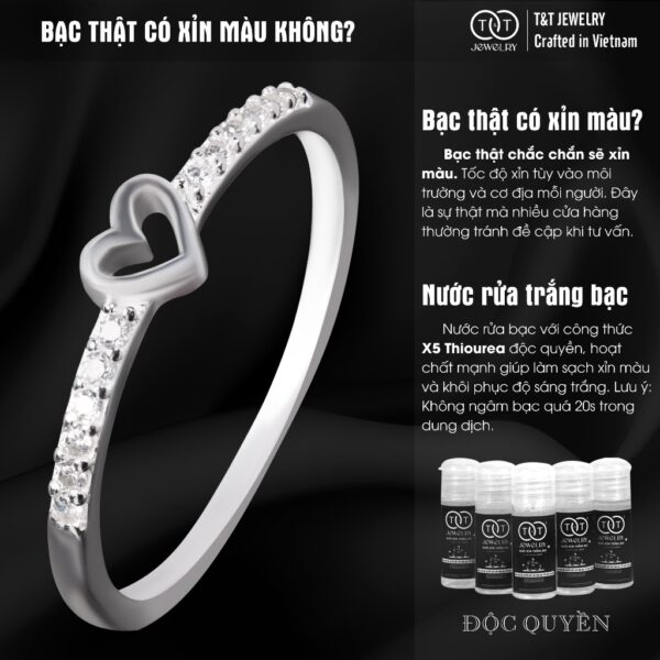 Nhẫn Bạc Nữ Trái Tim Tối Giản Đính Đá CZ Tinh Tế Viền Cong Mềm Mại T&T Jewelry NT28253 - Ảnh 5