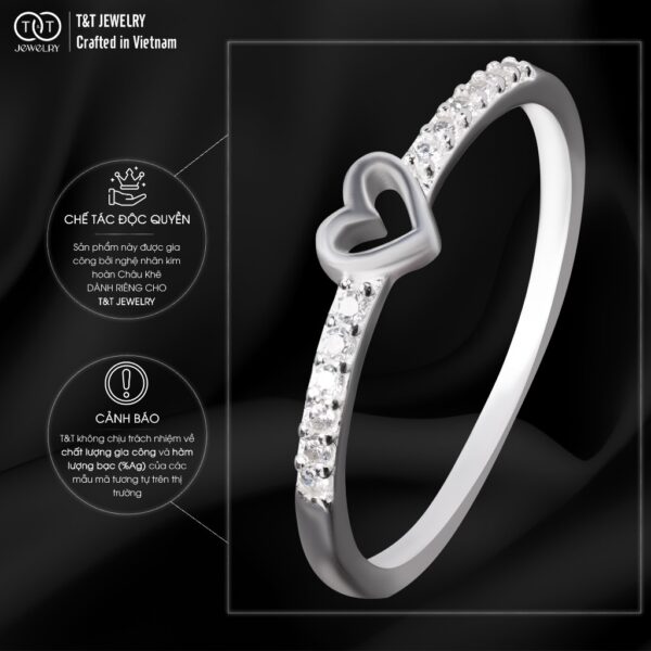 Nhẫn Bạc Nữ Trái Tim Tối Giản Đính Đá CZ Tinh Tế Viền Cong Mềm Mại T&T Jewelry NT28253 - Ảnh 6