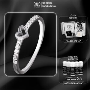 Nhẫn Bạc Nữ Trái Tim Tối Giản Đính Đá CZ Tinh Tế Viền Cong Mềm Mại T&T Jewelry NT28253