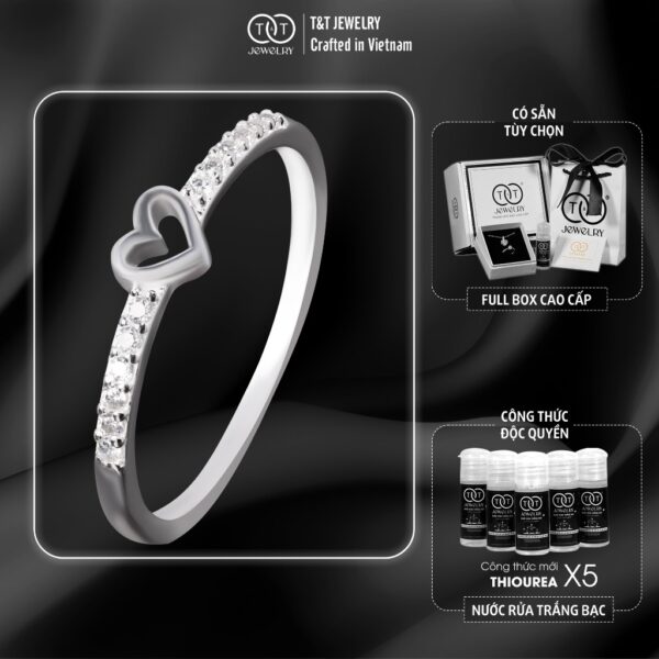 Nhẫn Bạc Nữ Trái Tim Tối Giản Đính Đá CZ Tinh Tế Viền Cong Mềm Mại T&T Jewelry NT28253