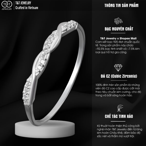 Nhẫn Bạc Nữ Dáng Xoắn Kép Đan Xen Đính Đá, Cá Tính Và Tinh Tế T&T Jewelry NT282551 - Ảnh 4