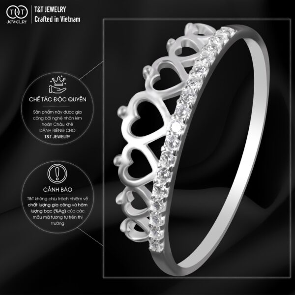 Nhẫn Bạc Nữ Vương Miện Trái Tim Thanh Lịch - Tinh Tế - Tinh Xảo T&T Jewelry NT28257 - Ảnh 6