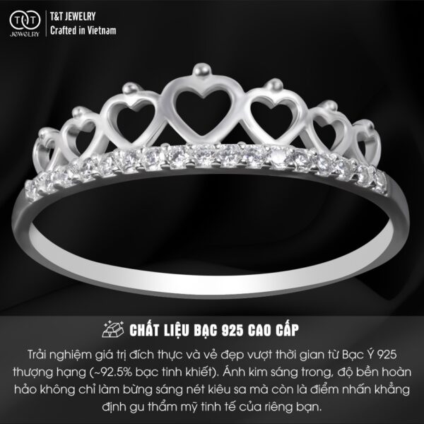 Nhẫn Bạc Nữ Vương Miện Trái Tim Thanh Lịch - Tinh Tế - Tinh Xảo T&T Jewelry NT28257 - Ảnh 3