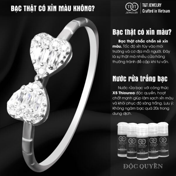 Nhẫn Bạc Nữ Lời Thì Thầm Của Hai Trái Tim Đính Đá CZ Tinh Xảo Quyến Rũ T&T Jewelry NT28258 - Ảnh 5