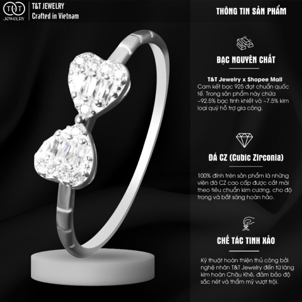 Nhẫn Bạc Nữ Lời Thì Thầm Của Hai Trái Tim Đính Đá CZ Tinh Xảo Quyến Rũ T&T Jewelry NT28258 - Ảnh 4