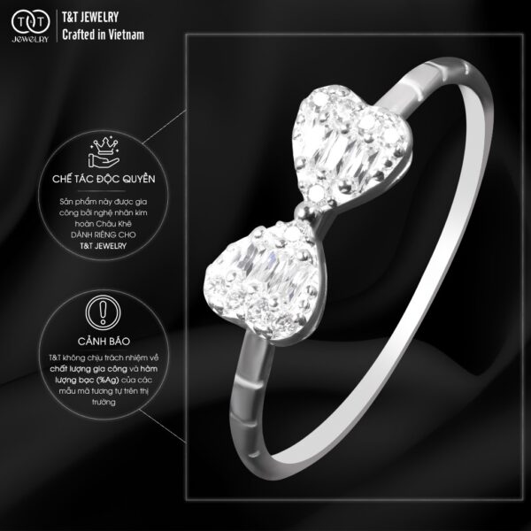 Nhẫn Bạc Nữ Lời Thì Thầm Của Hai Trái Tim Đính Đá CZ Tinh Xảo Quyến Rũ T&T Jewelry NT28258 - Ảnh 6