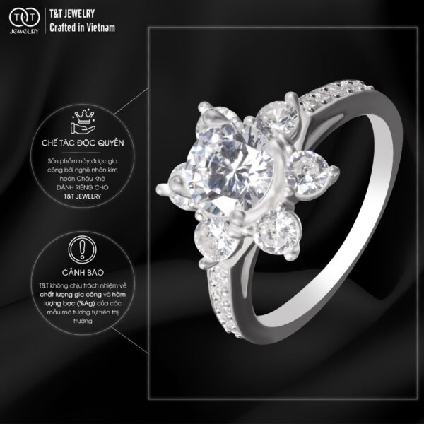 Nhẫn Bạc Nữ Dáng Đoá Hoa Bừng Nở Kiêu Sa Đính Đá CZ Toả Sáng Lộng Lẫy T&T Jewelry NT28259 - Ảnh 6