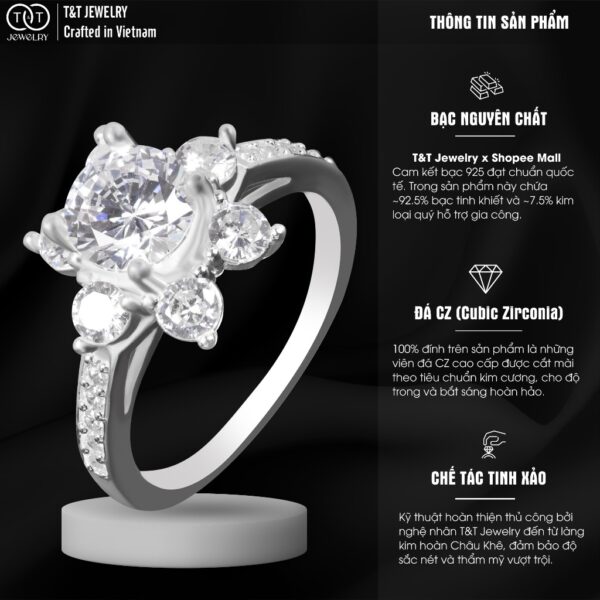 Nhẫn Bạc Nữ Dáng Đoá Hoa Bừng Nở Kiêu Sa Đính Đá CZ Toả Sáng Lộng Lẫy T&T Jewelry NT28259 - Ảnh 4