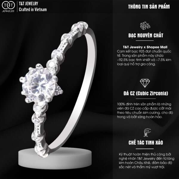 Nhẫn Bạc Nữ Vương Miện Giọt Sương Kiêu Sa Tinh Tế Đính Đá CZ T&T Jewelry NT58251 - Ảnh 4