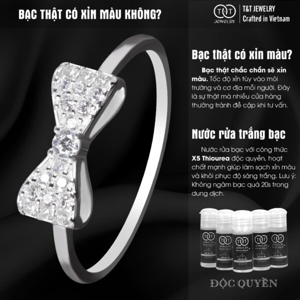Nhẫn Bạc Nữ Dáng Nơ Tiểu Thư Kiêu Sa Đính Đá CZ Lấp Lánh Quyến Rũ T&T Jewelry NT58252 - Ảnh 5