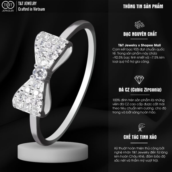Nhẫn Bạc Nữ Dáng Nơ Tiểu Thư Kiêu Sa Đính Đá CZ Lấp Lánh Quyến Rũ T&T Jewelry NT58252 - Ảnh 4