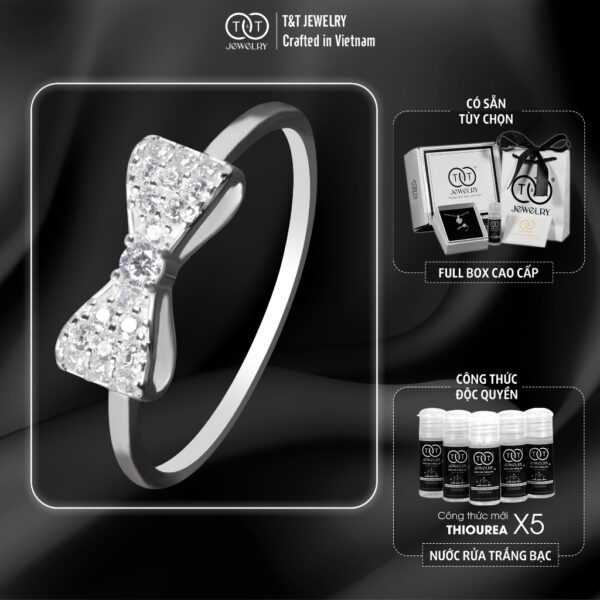 Nhẫn Bạc Nữ Dáng Nơ Tiểu Thư Kiêu Sa Đính Đá CZ Lấp Lánh Quyến Rũ T&T Jewelry NT58252