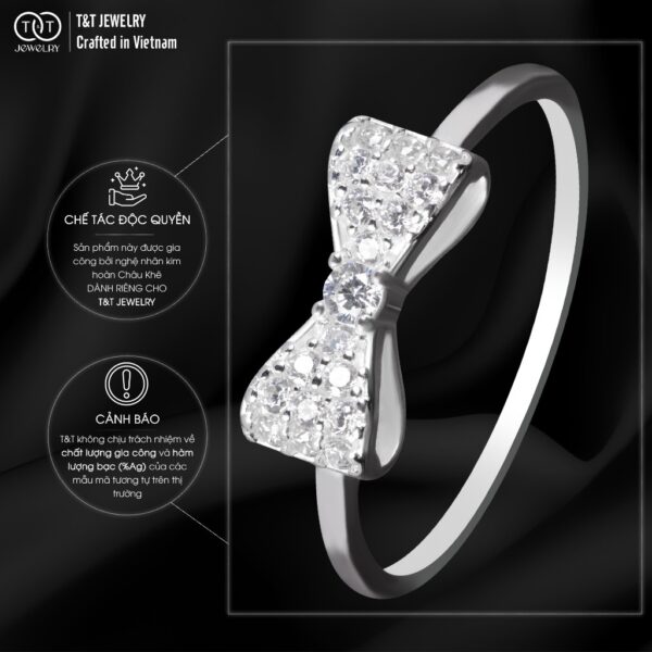 Nhẫn Bạc Nữ Dáng Nơ Tiểu Thư Kiêu Sa Đính Đá CZ Lấp Lánh Quyến Rũ T&T Jewelry NT58252 - Ảnh 6