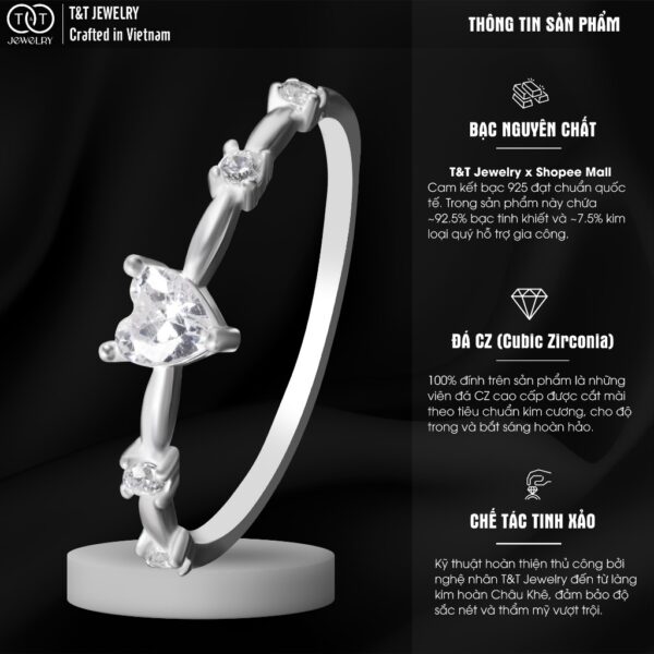 Nhẫn Bạc Nữ Dáng Giai Điệu Trái Tim Đính Đá CZ Tinh Khôi T&T Jewelry NT28255 - Ảnh 4