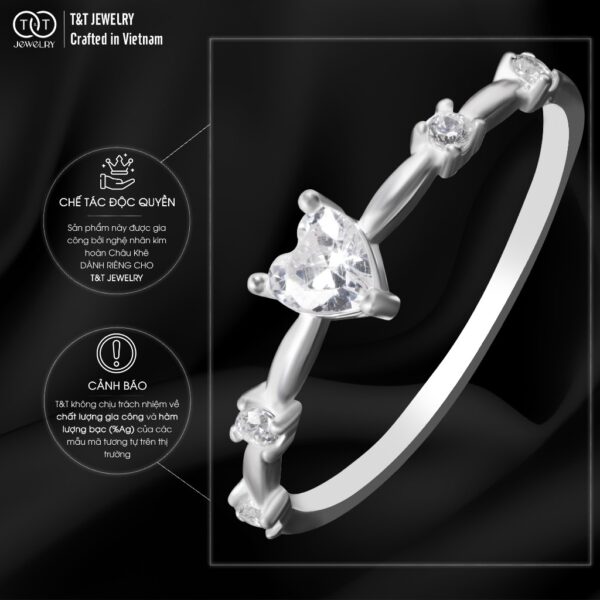 Nhẫn Bạc Nữ Dáng Giai Điệu Trái Tim Đính Đá CZ Tinh Khôi T&T Jewelry NT28255 - Ảnh 6