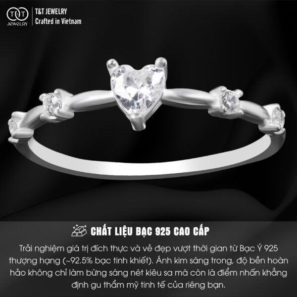 Nhẫn Bạc Nữ Dáng Giai Điệu Trái Tim Đính Đá CZ Tinh Khôi T&T Jewelry NT28255 - Ảnh 3