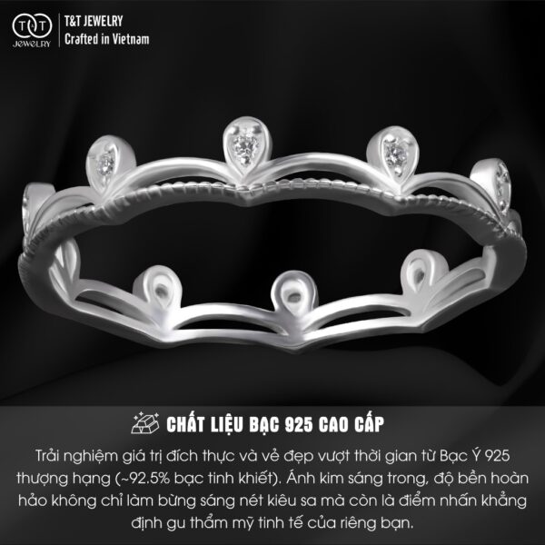 Nhẫn Bạc Nữ Dáng Vương Miện Khoảnh Khắc Đăng Quang Đính Đá CZ Tinh Xảo Quý Phái T&T Jewelry NT58257 - Ảnh 3
