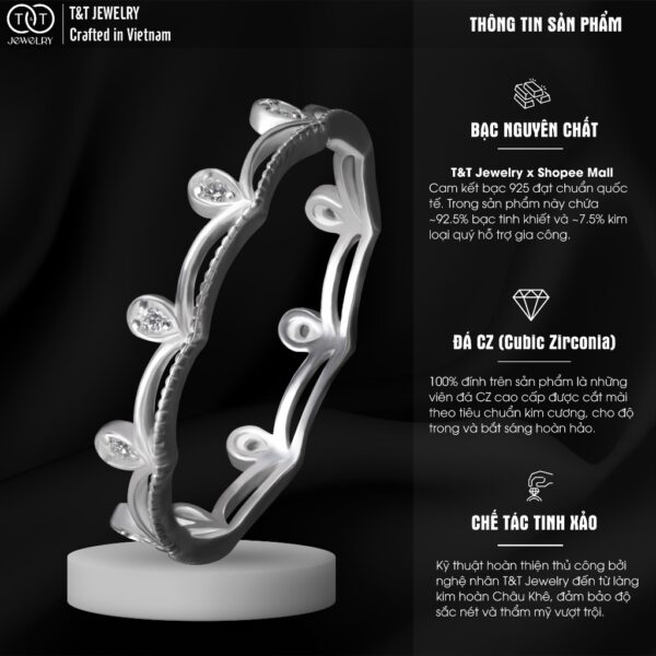Nhẫn Bạc Nữ Dáng Vương Miện Khoảnh Khắc Đăng Quang Đính Đá CZ Tinh Xảo Quý Phái T&T Jewelry NT58257 - Ảnh 4