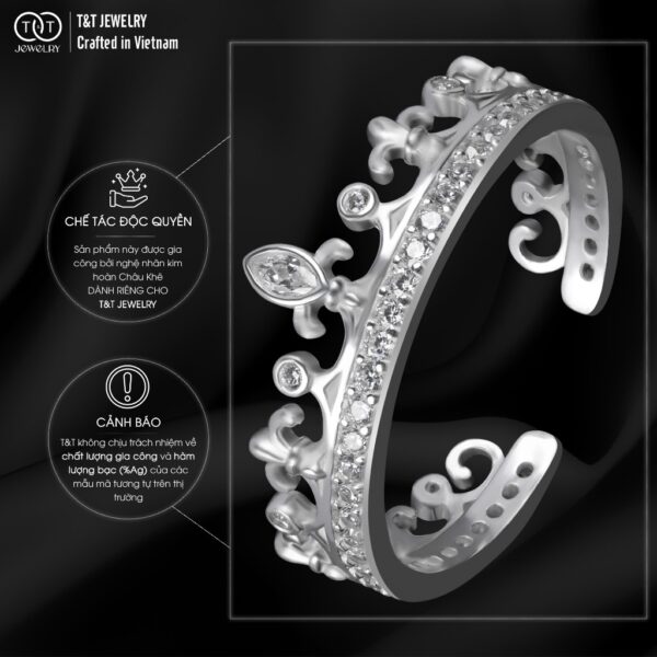 Nhẫn Bạc Nữ FreeSize Vương Miện Nữ Hoàng Kiêu Hãnh Đính Đá CZ Quyền Rũ Tinh Xảo T&T Jewelry NT58259 - Ảnh 6