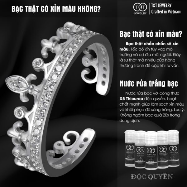 Nhẫn Bạc Nữ FreeSize Vương Miện Nữ Hoàng Kiêu Hãnh Đính Đá CZ Quyền Rũ Tinh Xảo T&T Jewelry NT58259 - Ảnh 5