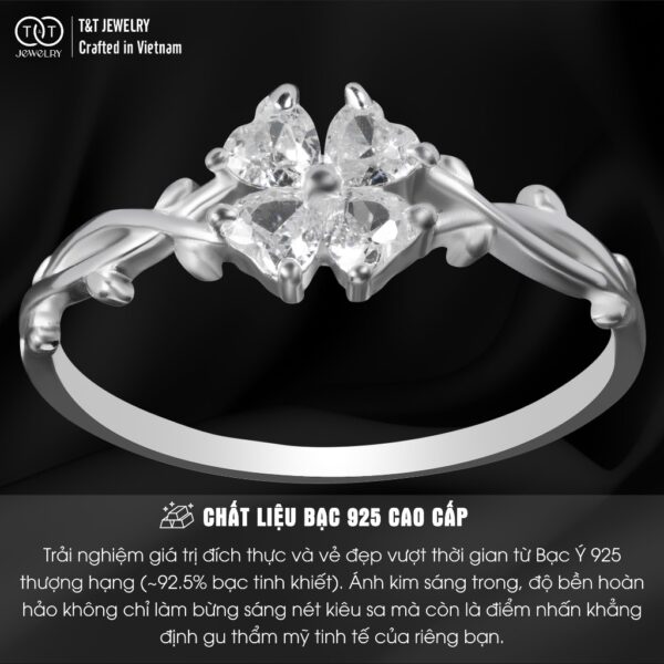 Nhẫn Bạc Nữ Tinh Xảo Thiết Kế Cỏ Bốn Lá Trái Tim Đan Xen Tinh Xảo, Lấp Lánh T&T Jewelry NT282561 - Ảnh 3