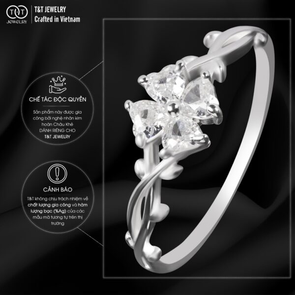 Nhẫn Bạc Nữ Tinh Xảo Thiết Kế Cỏ Bốn Lá Trái Tim Đan Xen Tinh Xảo, Lấp Lánh T&T Jewelry NT282561 - Ảnh 5