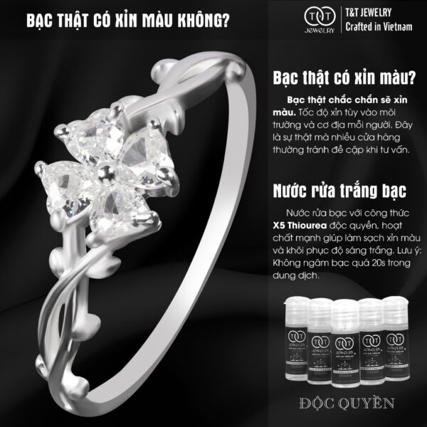 Nhẫn Bạc Nữ Tinh Xảo Thiết Kế Cỏ Bốn Lá Trái Tim Đan Xen Tinh Xảo, Lấp Lánh T&T Jewelry NT282561 - Ảnh 6