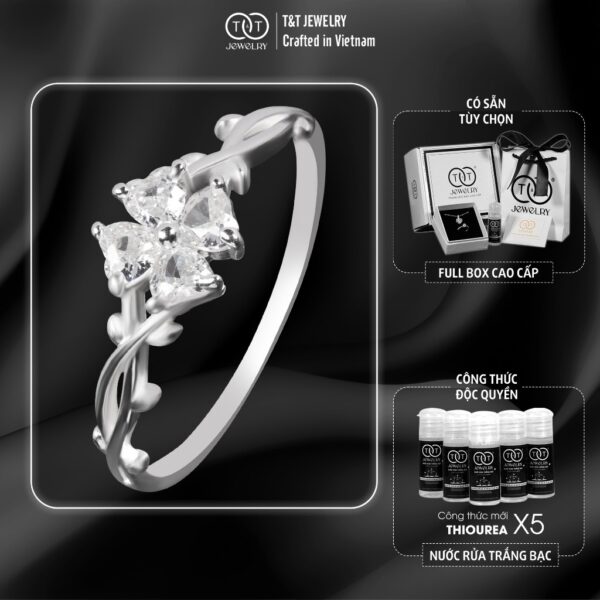 Nhẫn Bạc Nữ Tinh Xảo Thiết Kế Cỏ Bốn Lá Trái Tim Đan Xen Tinh Xảo, Lấp Lánh T&T Jewelry NT282561