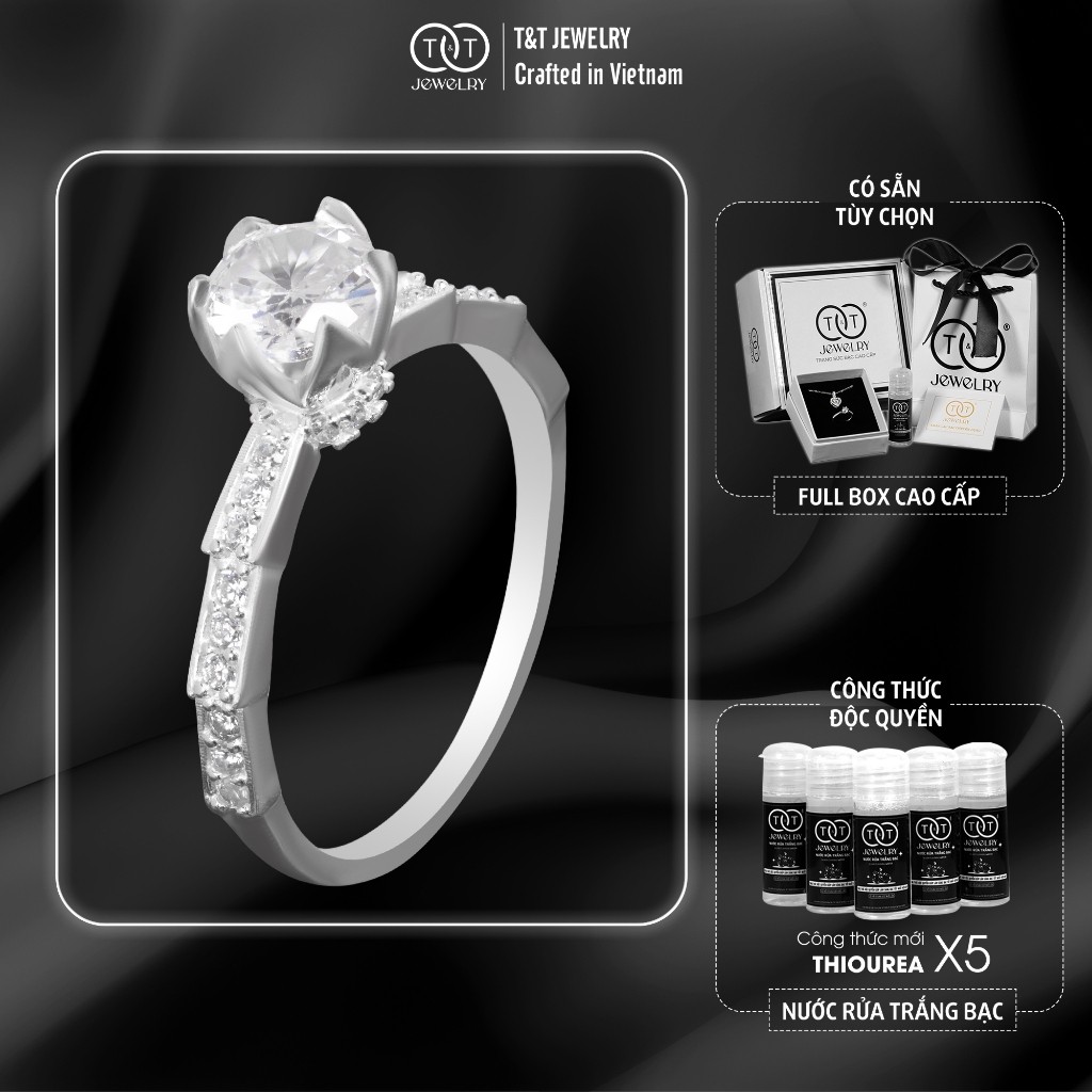 Nhẫn Bạc Nữ Dáng Vương Miện Búp Sen Kiêu Hãnh Đính Đá CZ Tinh Xảo T&T Jewelry NN061