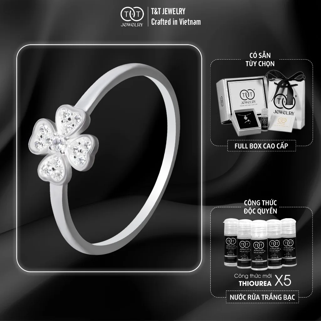 Nhẫn Bạc Nữ Cỏ Bốn Lá May Mắn Tinh Khôi Đính Đá CZ Tinh Tế T&T Jewelry NN065