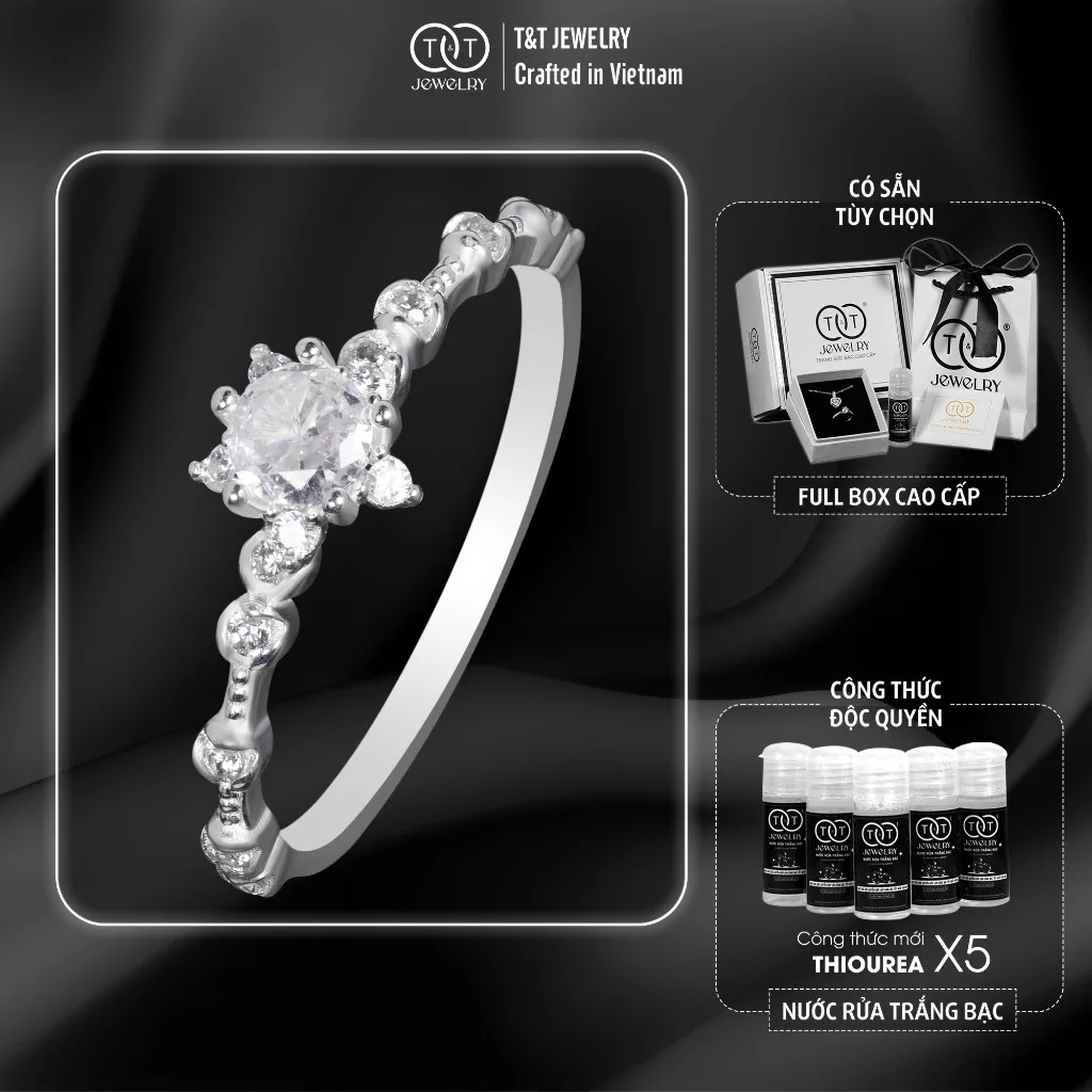 Nhẫn Bạc Nữ Dáng Cành Hoa Tinh Xảo Đính Đá CZ Lấp Lánh T&T Jewelry N2361