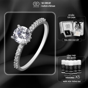 Nhẫn Bạc Nữ S925 Đá Chủ Tròn Rực Rỡ Viền Đá Tấm Tinh Tế Sang Trọng từ T&T Jewelry NT23692