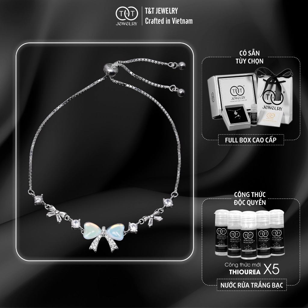 Lắc Tay Bạc Nữ Nơ Xinh Đính Đá Zircon Lấp Lánh Dây Rút Tinh Tế Tôn Da từ T&T Jewelry LT53251