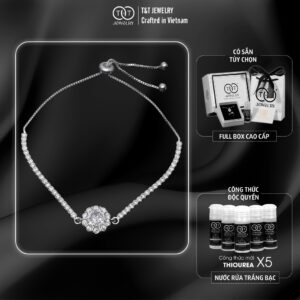 Lắc tay Bạc Nữ Đính Đá CZ Lấp Lánh Hình Đóa Hoa Nở Rộ Kiêu Sa T&T Jewelry LT53252