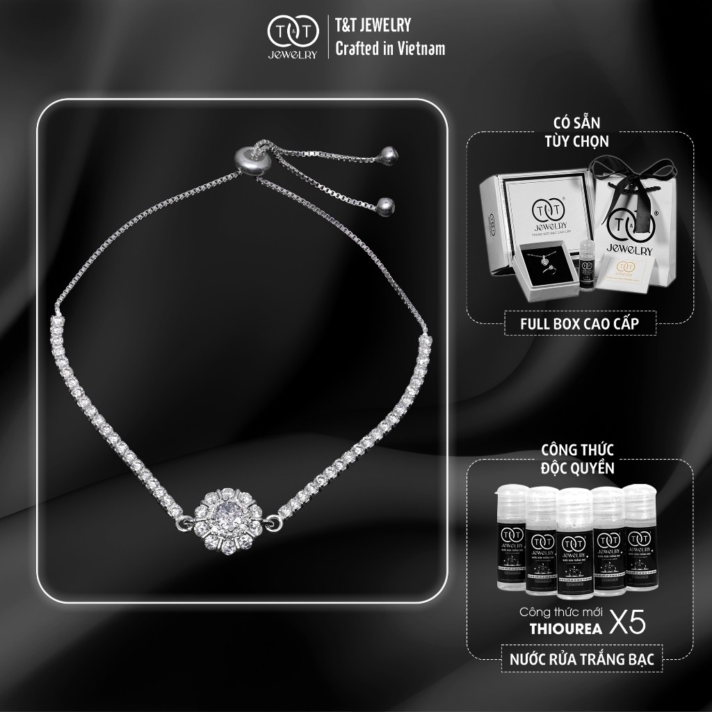 Lắc tay Bạc Nữ Đính Đá CZ Lấp Lánh Hình Đóa Hoa Nở Rộ Kiêu Sa T&T Jewelry LT53252