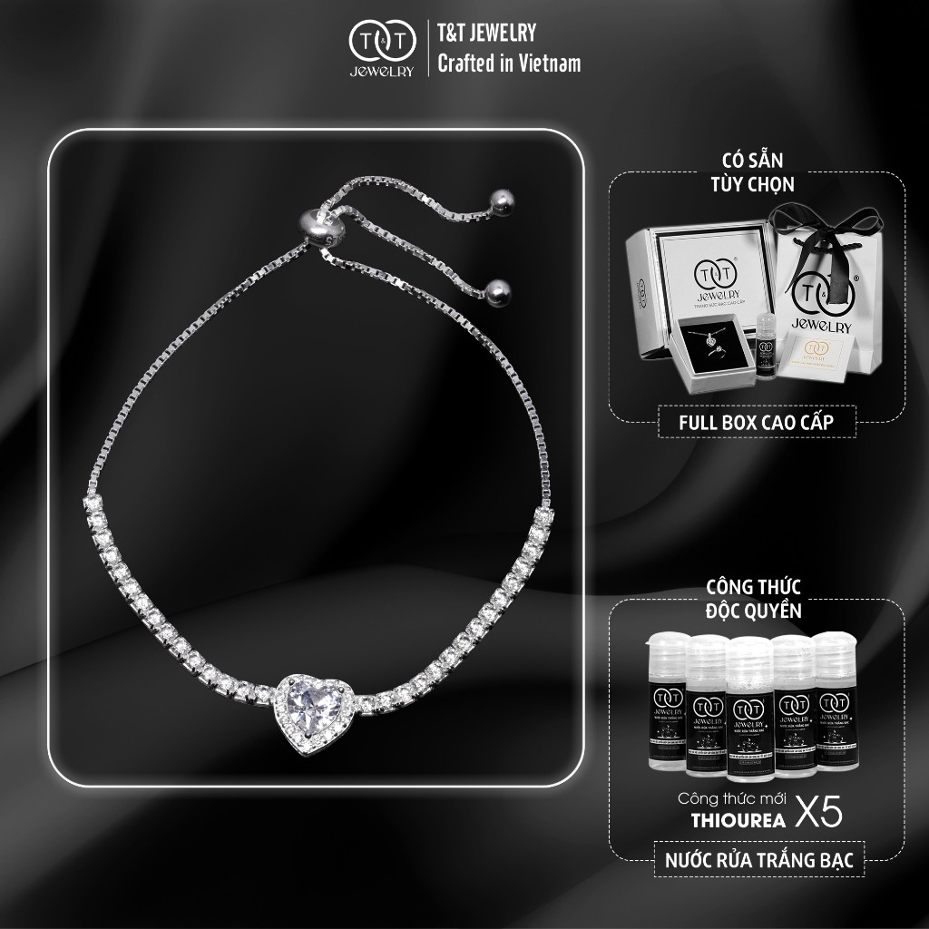 Lắc tay Bạc Nữ S925 Trái Tim Lấp Lánh Tinh Xảo Có Thể Điều Chỉnh Cỡ Tay từ T&T Jewelry LT54257