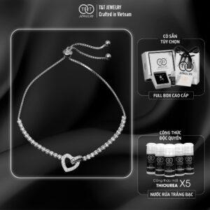 Lắc Tay Bạc Nữ S925 Trái Tim Lồng Kép Đính Đá CZ Lấp Lánh Tinh Xảo từ T&T Jewelry LT54258