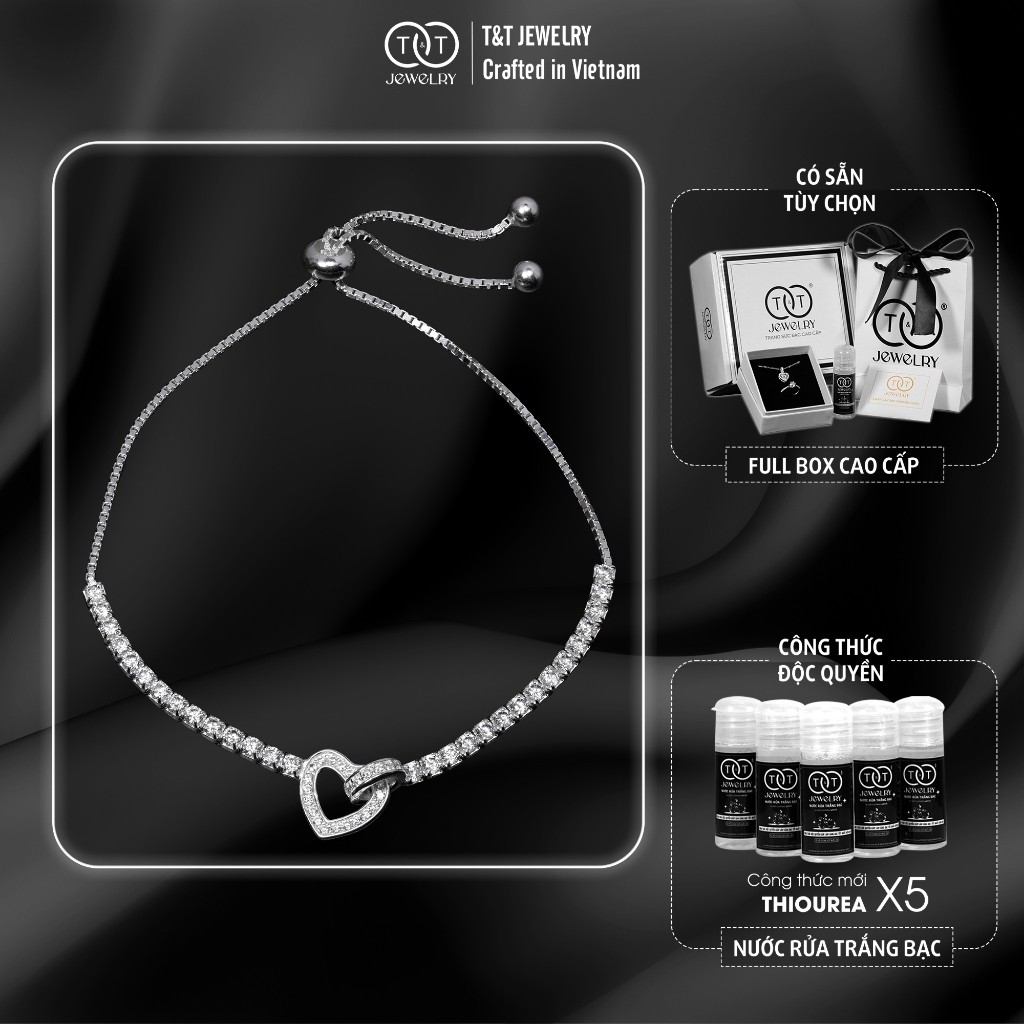 Lắc Tay Bạc Nữ S925 Trái Tim Lồng Kép Đính Đá CZ Lấp Lánh Tinh Xảo từ T&T Jewelry LT54258