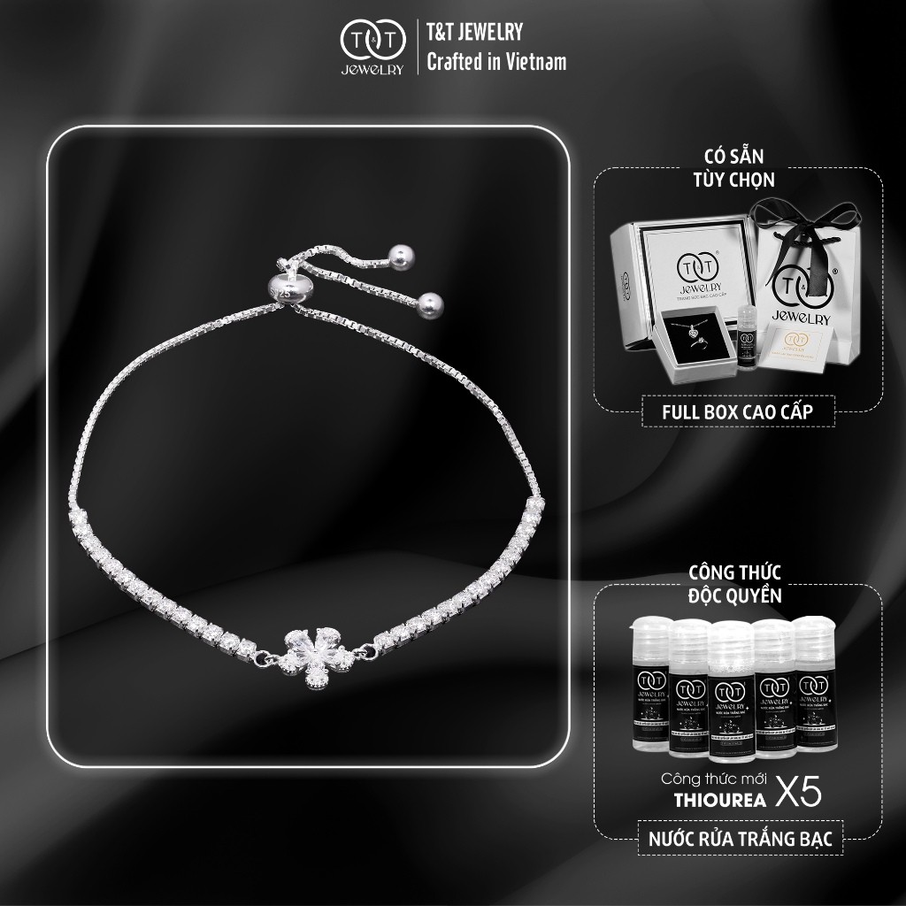Lắc tay Bạc Nữ S925 Bông Hoa CZ Lấp Lánh Dây Rút Tinh Xảo từ T&T Jewelry LT54252