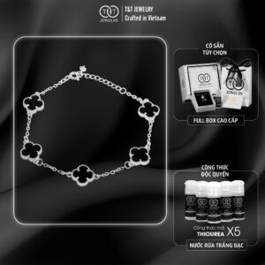 Lắc Tay Bạc Nữ S925 Charm Cỏ 4 Lá May Mắn Đa Sắc Tinh Tế từ T&T Jewelry LT542516