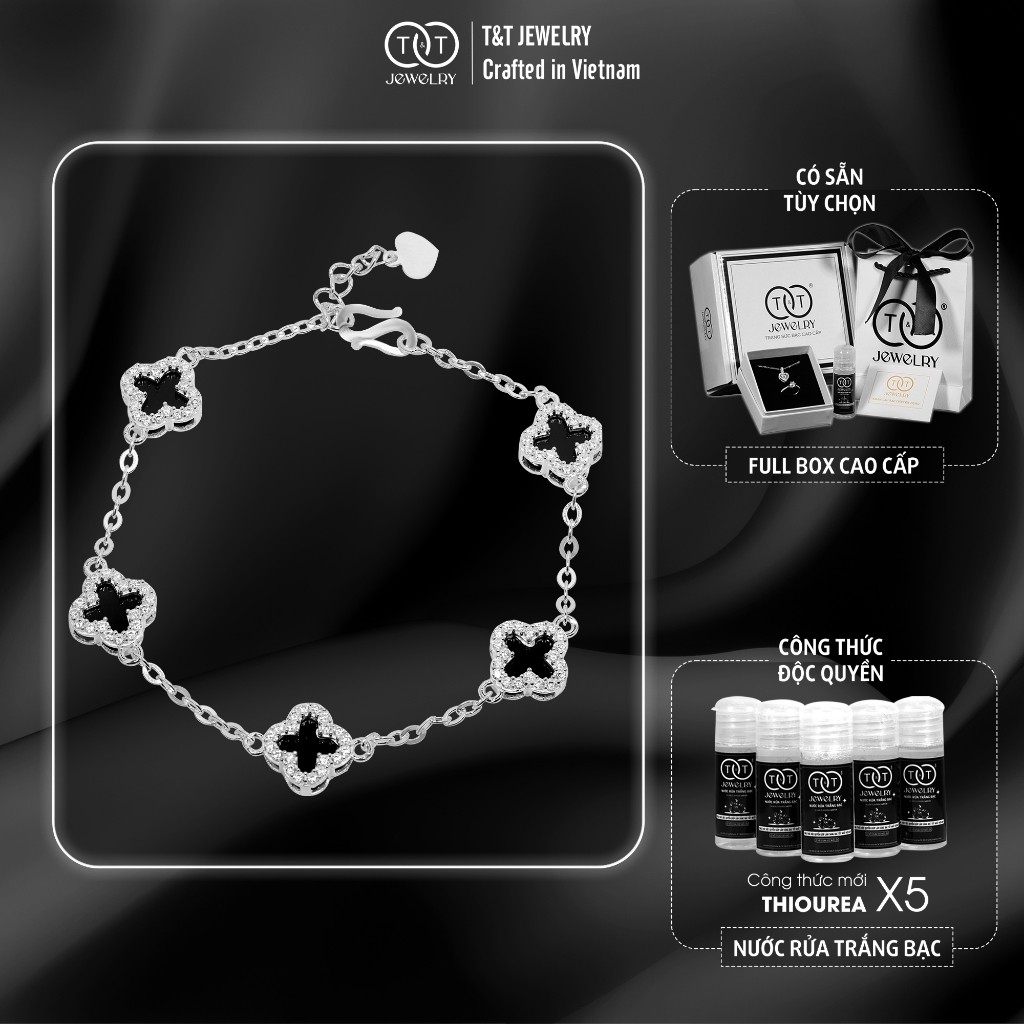 Lắc tay Bạc Nữ S925 Cỏ Bốn Lá May Mắn Viền Đá CZ Lấp Lánh Tinh Xảo từ T&T Jewelry LT542511