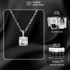 Dây Chuyền Nữ Bạc Ý S925 Mặt Vuông Đính Đá Tinh Tế - T&T Jewelry DC030