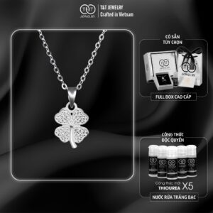 Dây chuyền Bạc nữ Hoa Bốn Lá s925 Mặt Đá Tròn T&T Jewelry cao cấp DC04