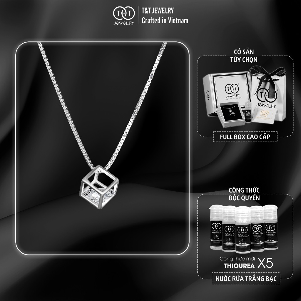 Dây chuyền Bạc nữ Rubik Tinh Xảo s925 Mặt Đá Tròn T&T Jewelry cao cấp DC03