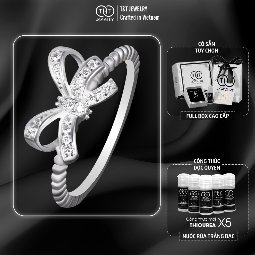 Nhẫn Bạc Nữ Xinh Xắn Hình Nơ Đính Đá CZ Lấp Lánh T&T Jewelry NT2256