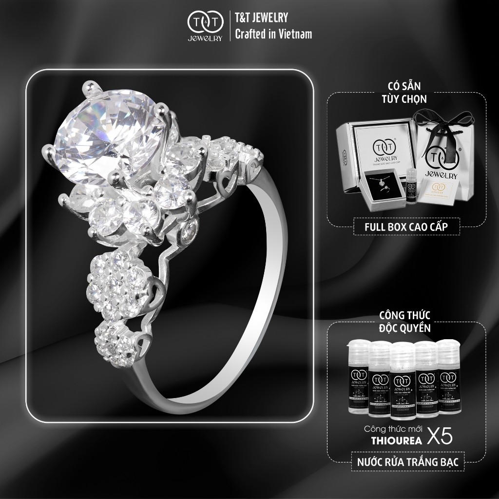 Nhẫn Bạc Nữ Dáng Đóa Hoa Kiêu Sa Tinh Xảo Đính Đá CZ Lấp Lánh từ T&T Jewelry N714251