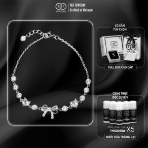 Lắc Tay Bạc Nữ Nơ Tình Yêu Đính Đá Trái Tim Lấp Lánh T&T Jewelry LT715251
